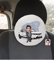 BK Gift Kişiye Özel Plakalı Erkek Nissan Qashqai Karikatürlü Yuvarlak Araç Koltuk Yastığı-1
