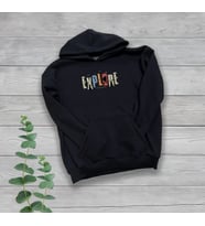 Explore Göğüs Baskılı Unisex Oversize Siyah Sweatshirt
