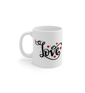 Love Yazılı Kalp Desenli Romantik Porselen Kahve Kupası 330 ml KF09012621
