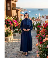 Kadın Beli Kuşaklı Boydan Tesettür Elbise