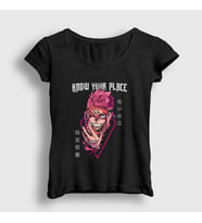 Presmono Kadın Siyah Know Your Place Sukuna Jujutsu Kaisen T-Shirt 431099tt