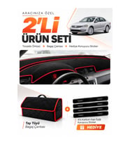 e-biz VOLKSWAGEN PASSAT B7 (2010-2015) Uyumlu Torpido + Tay Tüyü Çanta - Siyah-Kırmızı - VW016