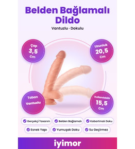 20,5 Cm Gerçek Dokulu Belden Bağlamalı Vantuzlu Dildo – iyimor