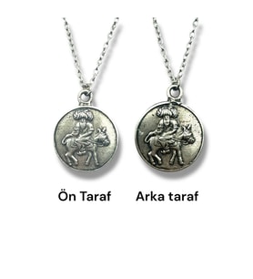 Nasrettin Hoca Temalı Antik Roma Para (Sikke) Kolye – Çift Taraflı – 1 Adet – 60 cm Metal Kolye (Gümüş)