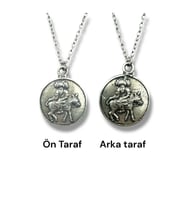 Nasrettin Hoca Temalı Antik Roma Para (Sikke) Kolye – Çift Taraflı – 1 Adet – 60 cm Metal Kolye (Gümüş)
