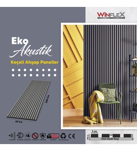 WİNFLEX  EKO KEÇELİ AKUSTİK AHŞAP PANELİ  – ANTRASİT  (60X240CM).