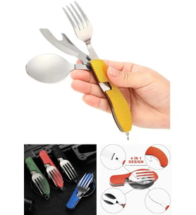 Katlanabilir Sofra Bıçak Kaşık Çatal 4in1 Yemek Kaşığı Paslanmaz Çelik Şişe Açacağı Taşınabilir Sof (Yeşil)