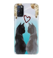 Oppo A52/A72/A92 Uyumlu Kedi Çiftler Tasarımlı Şeffaf Telefon Kılıfı