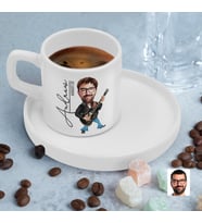 BK Gift Kişiye Özel Sunum Tabaklı Rock And Roll Karikatürlü Kahve Fincanı-1, Sevgiliye Hediye, Aileye Hediye, Arkadaşa Hediye