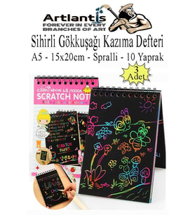 Sihirli Gökkuşağı Kazıma Defteri A5 15x20 cm 3 Paket 10 Sayfa Scratch Note Spralli Siyah Sihirli Resim Defteri