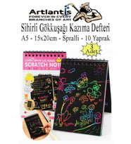Sihirli Gökkuşağı Kazıma Defteri A5 15x20 cm 3 Paket 10 Sayfa Scratch Note Spralli Siyah Sihirli Resim Defteri