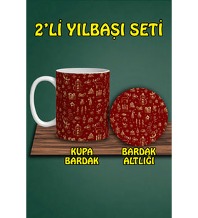 Yılbaşı Temalı Kupa ve Bardak Altlığı Seti