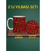 Yılbaşı Temalı Kupa ve Bardak Altlığı Seti