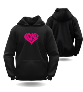 Sevgililer Günü Erkek Kadın Love Kalp Görselli Kapüşonlu Hoodie Sweatshirt 6017 (Siyah)