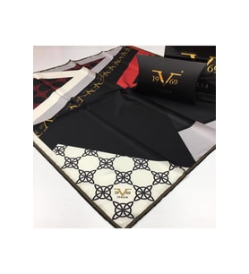 Geometrik Desen Black Seri Twill Eşarp Eşarp Askısı ile Birlikte 90x90 cm Beyaz 