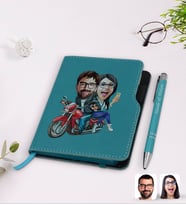 BK Gift Kişiye Özel Sevgililer Karikatürlü Turkuaz Termo Deri Defter Kalem Seti-97