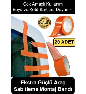 20 Adet İz Bırakmaz 50mmx30mt Araba Montaj Bandı Oto Araç Sabitleme Bant Ekstra Güçlü Suya Dayanıklı