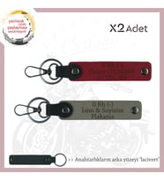 Bikerlar İçin İsim Plaka ve 0 Rh (-) Kan Grubu Yazılı Hediye x2 Anahtarlık Set, Kül Gri-Kırmızı-Laci (Çok Renkli)