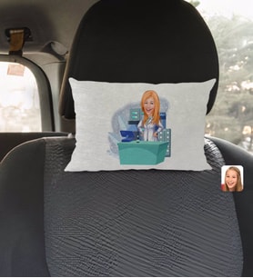 BK Gift Kişiye Özel Kadın Eczacı Karikatürlü Dikdörtgen Araç Koltuk Yastığı-4