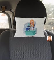 BK Gift Kişiye Özel Kadın Eczacı Karikatürlü Dikdörtgen Araç Koltuk Yastığı-4