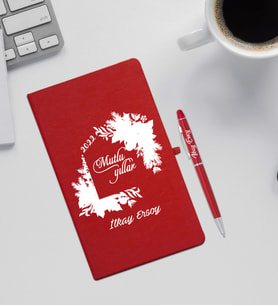  Yılbaşı Hediyesi Kırmızı Defter & Kalem Seti  (Beyaz)