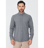 Gri Mikro Desenli Dynamic Fit Uzun Kollu Gömlek