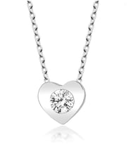 Beyaz Swarovski Tek Taş Ortası Kalpli, Gümüş Kadın Kolye,925 Ayar