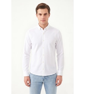 Erkek Spor Slim Fit Uzun Kol Petek Dokulu Gömlek BGL-ST05483