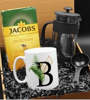 Kişiye Özel Harf Tasarımlı Kupa & French Press & 250 Gram Jacobs Selection Filtre Kahve Hediye Seti
