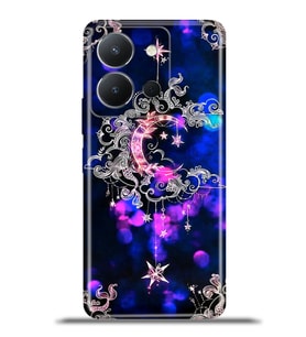 Vivo Y36 Kapak HD Renkli Dizayn Silikon Kılıf - Ay Yıldız Neon