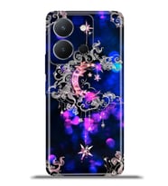 Vivo Y36 Kapak HD Renkli Dizayn Silikon Kılıf - Ay Yıldız Neon