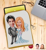 BK Gift Kişiye Özel Evleniyoruz Karikatürlü Taşınabilir Koruyucu Tablet Kılıfı & Organizer Çanta - Sarı-5