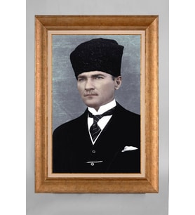 Altın Varaklı Çerçeveli Paspartulu Atatürk Tablo a118 (Gold)