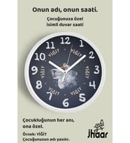 İsme Özel Uzay ve Hayvanlar Çocuk Odası Duvar Saati Orta Boy 30 cm Beyaz Camlı Sessiz