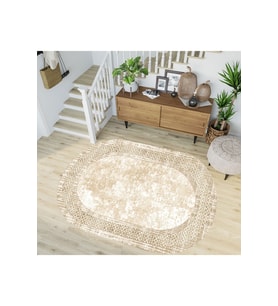 Eliana Home Baskılı, Yıkanabilir Kaymaz Taban Oval Halı LNA7199-SD753 100x150 cm (Bej)