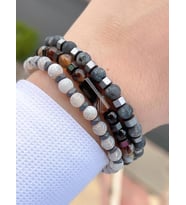 Doğal Taş 3 Adet Özel Kombin Kaplan Gözü-Kuvars-Lapis Oluşum Doğal Unisex Enerji Bilekliği BLKT.NS04 (Renksiz)