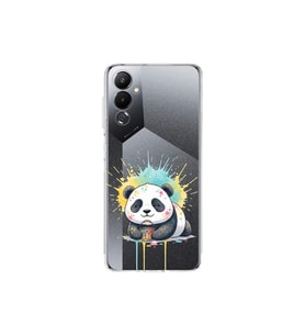 Tecno Pova 4 ile Uyumlu Splash Panda Tasarımlı Şeffaf Silikon Kılıf
