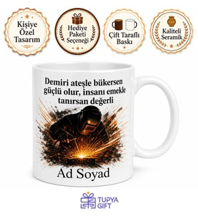 Kaynakçı Kupa Metal Kaynak Kıvılcımları Çizimli Sağlam Bağlar Kuran Hediye Bardak