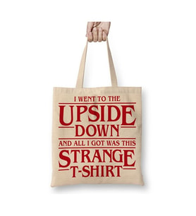 I Went To The Upside Down Stranger Things Bez Çanta Uzun Saplı Alışveriş Çantası Plaj Çantası (Beyaz)