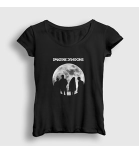 Presmono Kadın Siyah Moon Imagine Dragons T-Shirt 82573tt