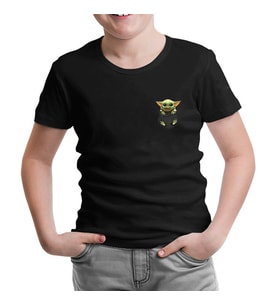 Baby Yoda - Pocket Siyah Çocuk Tshirt