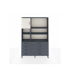 Arges Dolap 7 Raflı 8 Çekmeceli Tek Kapaklı  132x30x195 Antrasit-Aytaşı/Antrasit