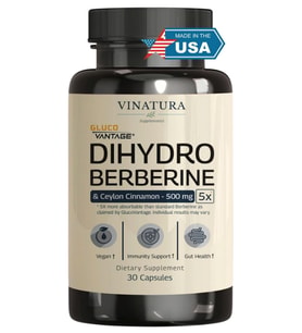 VINATURA Dihydroberberine Ceylon Cinnamon, 500mg - (Patented GlucoVantage Super Berberine), Maybe Berberine 5X More absorbable - 30 Capsules (Renksiz)
