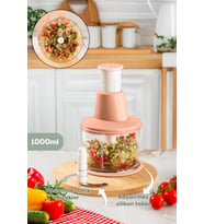 Porsima 232-1 Basmalı Pratik El Rondosu 3 Bıçaklı Blender Doğrayıcı 1000ml Pembe