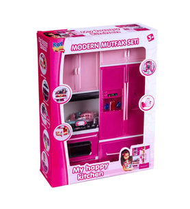 My Happy Kitchen İkili Mutfak Seti - Modern Mutfak Seti - Işıklı Sesli Mutfak Oyuncak - Buzdolabı, F