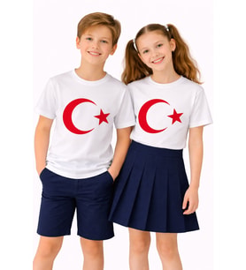 Türk Bayraklı Kız Erkek Çocuk Penye Tshirt BGL-ST05507 (Beyaz)