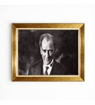 Tablore Altın Çerçeveli Mustafa Kemal Atatürk Portresi Siyah Beyaz Lider Tablosu Ofis Hediyesi