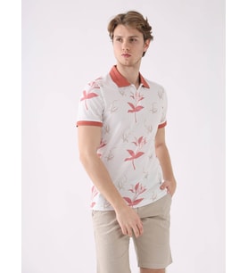 Dufy Pudra Erkek Slim Fit Çiçek Desenli Casual Polo Yaka Tshirt - 94266