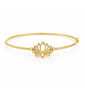 14 Ayar Lotus Çiçeği Oluklu Ajda Altın Kelepçe