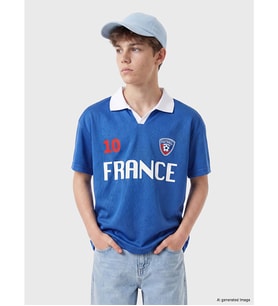LCW Kids Mavi Polo Yaka Fransa Baskılı Erkek Çocuk Tişört